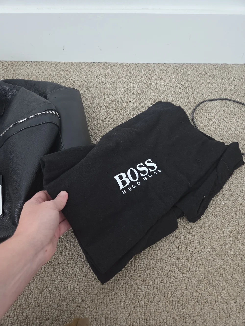 BOSS Black Leather Weekender Bag
